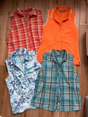 Bundle of 4 Ladies Sonoma sleeveless shirts size large plaid floral solid